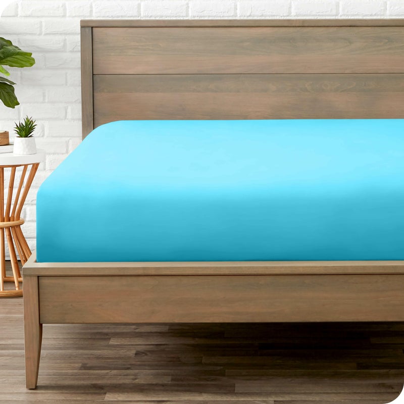 Bare Home Fitted Bottom Sheet Twin XL Size - Premium 1800 Microfiber - Ultra-Soft Hotel Luxury - Deep Pocket - Durable and Long Lasting (Twin XL, Aqua) - Image 1